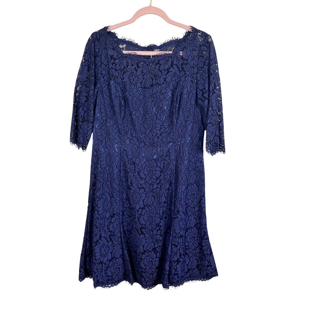 Eliza J Floral Lace Dress Blue 12 Cocktail‎ Wedding Formal Preppy Fringe Chic